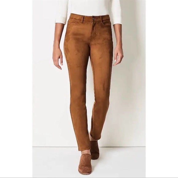 J. Jill Women’s Faux Suede Luxe Taylor Pants Ankle Straight Slim Leg Cognac 2P - Picture 1 of 7